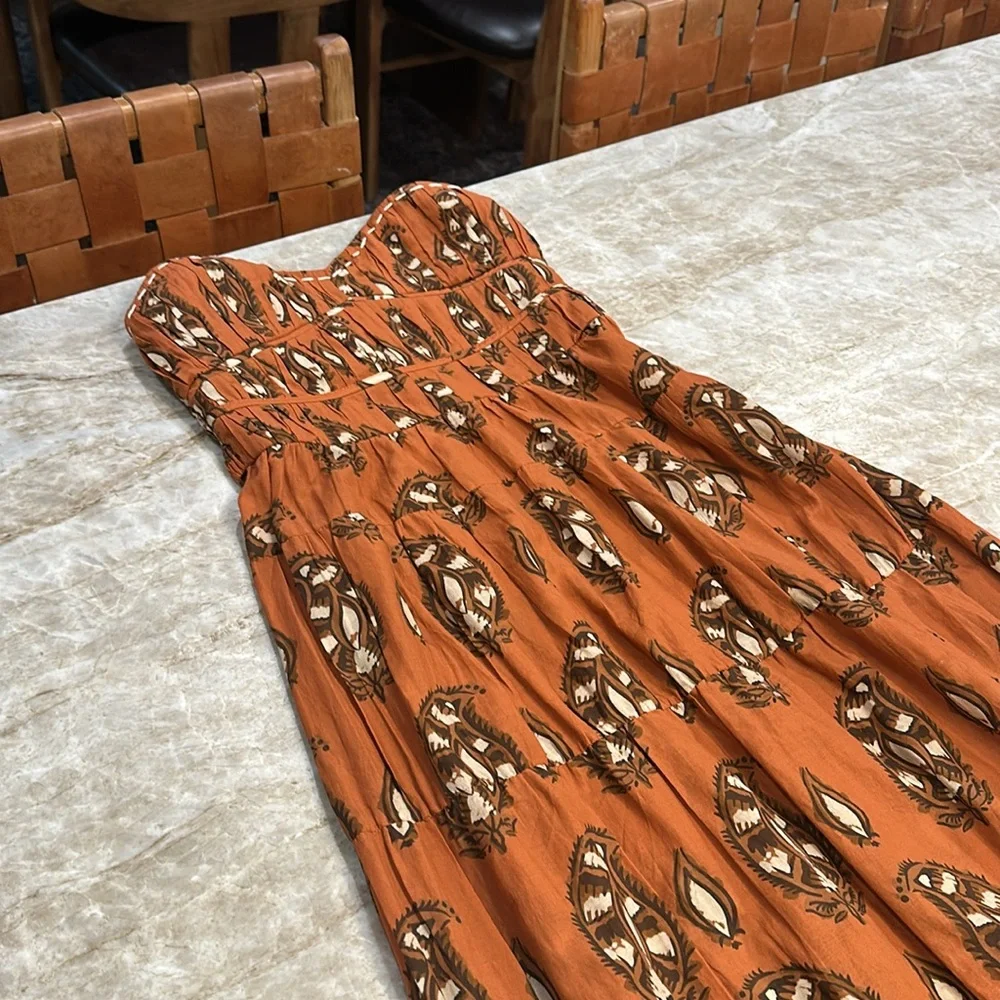 Johanna Ortiz Orange and Cream Maxi Dress - Picture 2 of 6